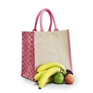Natural Jute Pink Polka Dot Trim Bags with Luxury Padded Handles