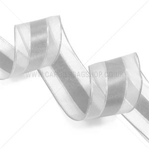 White Sheer and Satin Ribbon with Silver Edge
