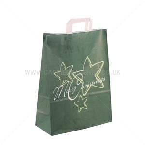 Green Star Christmas Carrier Bags with Flat Handles