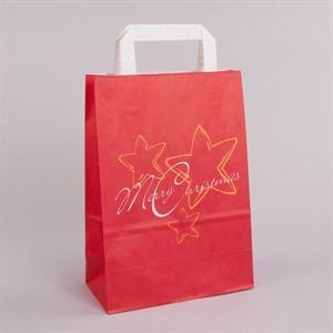 Red Star Christmas Carrier Bags with Flat Handles