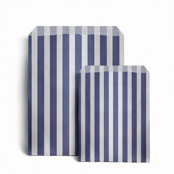 Dark Blue Candy Stripe Paper Bags - 10" x 14"