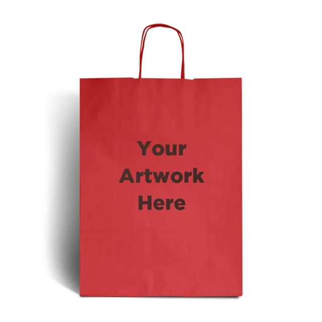 Cherry Red Branded Paper Bags with Twisted Handles