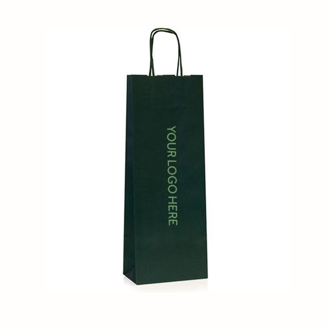 Green Overprint Twist Handle One Bottle Bags