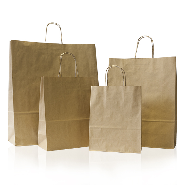 SMALL 18cm x 22cm x 8cm 50 x Brown Paper Bags with Twisted Handle 
