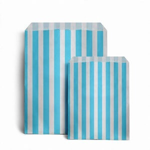Light Blue Candy Stripe Paper Bags - 7" x 9"